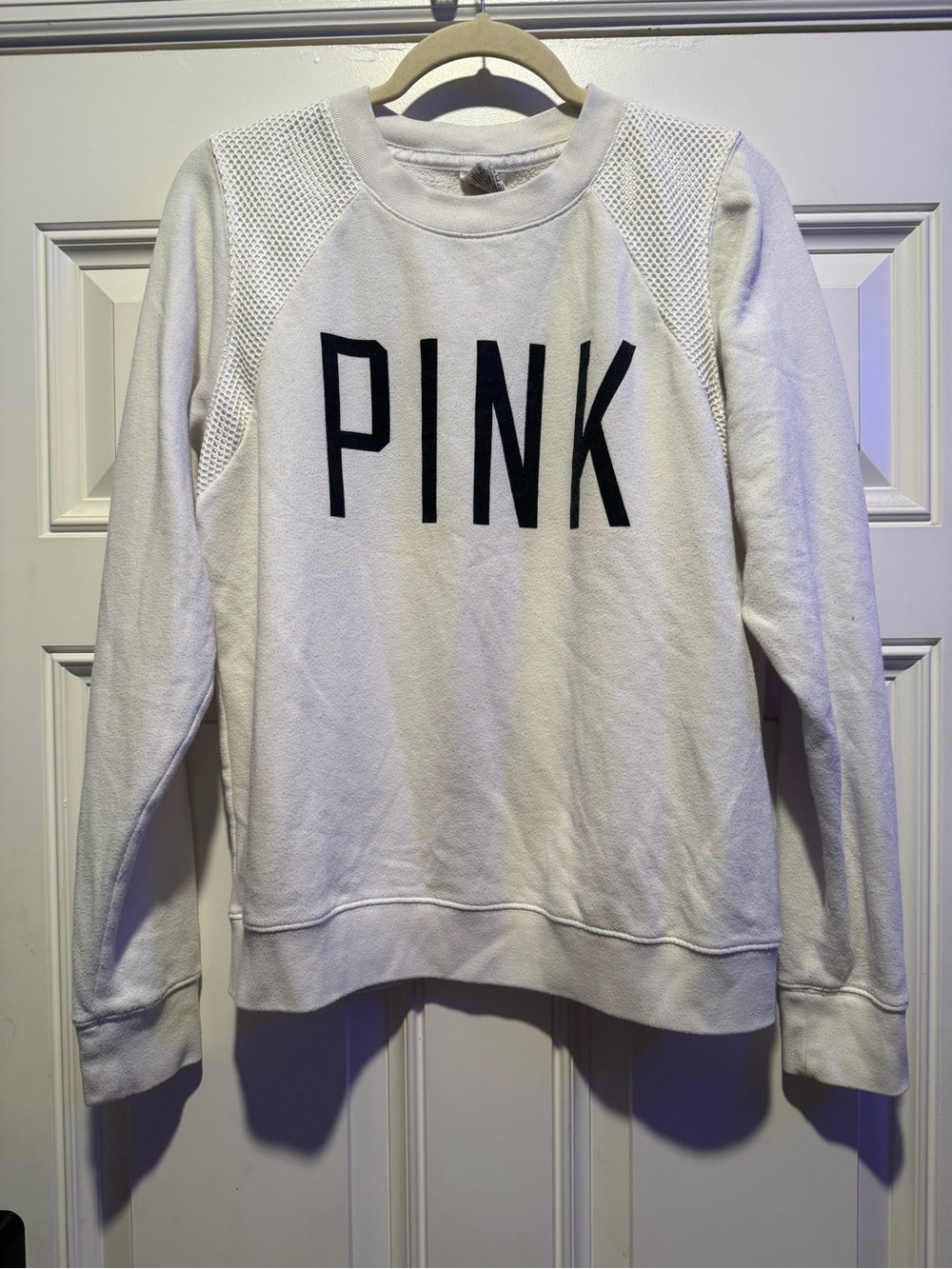 PINK Victoria's Secret Gym Crew Mesh Sweatshirt White S